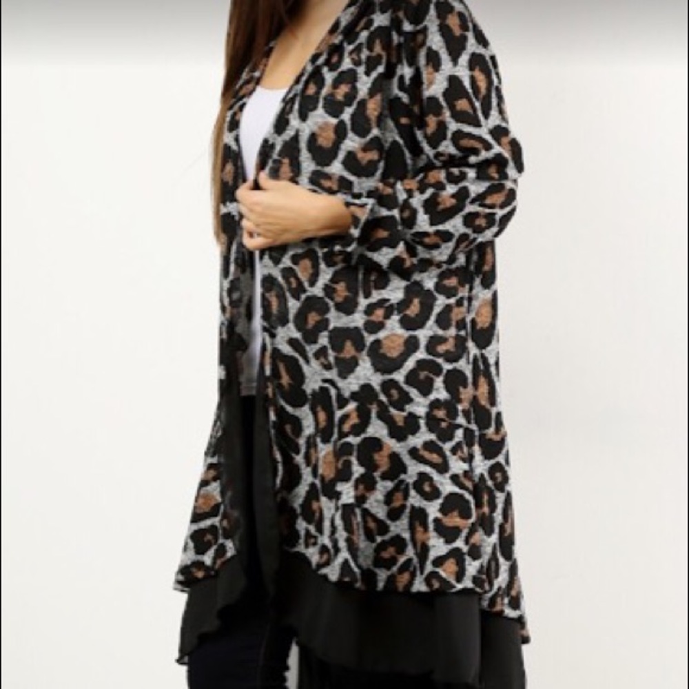 Leopard Print Plus Size Open Cardigan